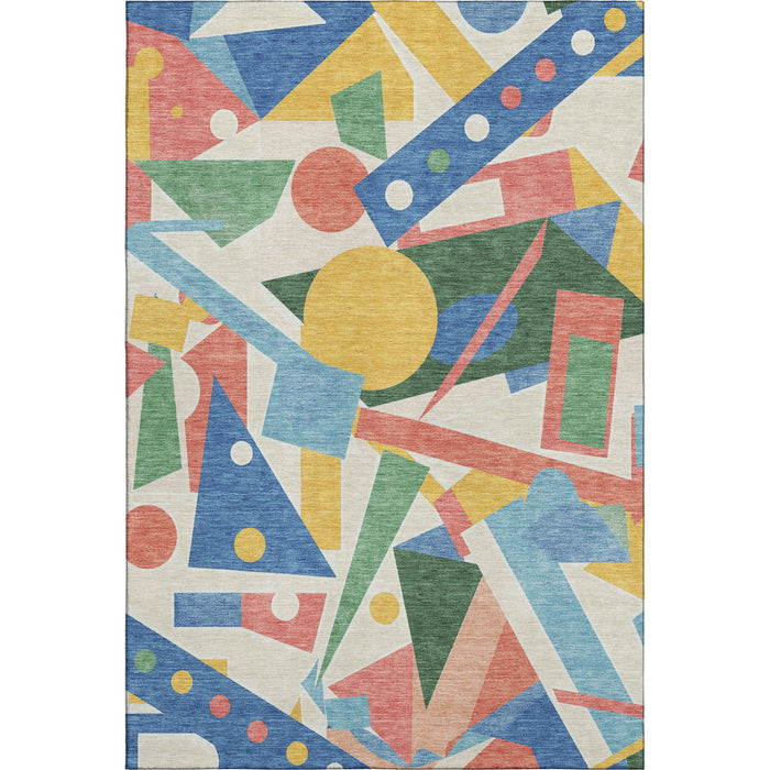 10' X 14' Geometric Washable Area Rug With UV Protection (697380) - Blue / Yellow / Coral