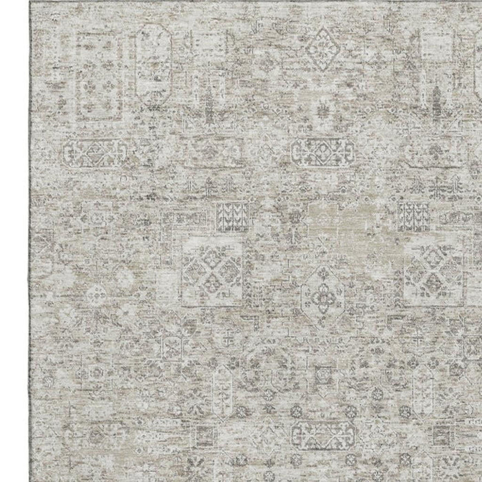 10' X 14' Floral Washable Area Rug With UV Protection (651226) - Taupe / Ivory