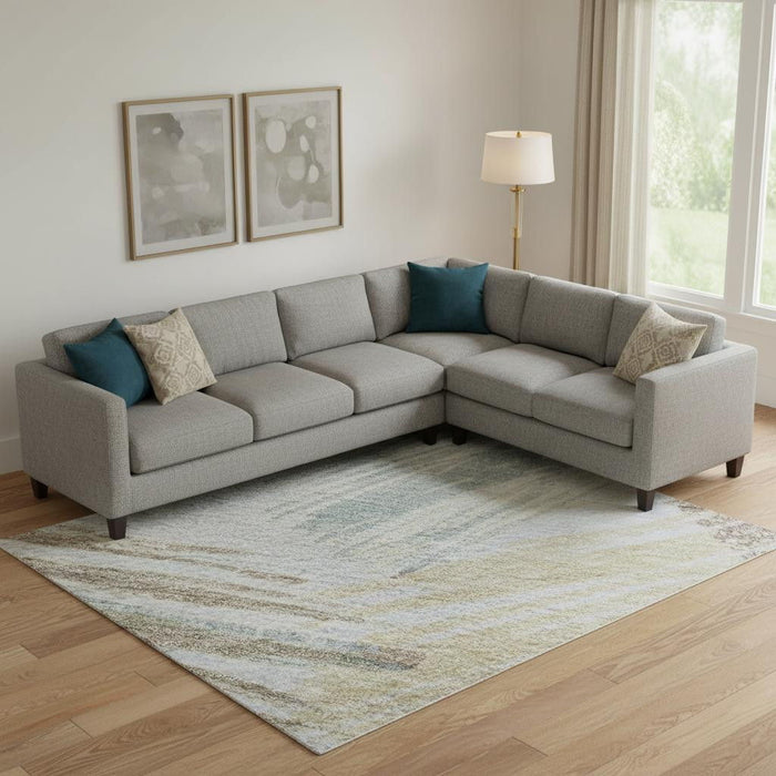 10' X 14' Striped Washable Area Rug With UV Protection (697500) - Sky Blue / Gold / Taupe