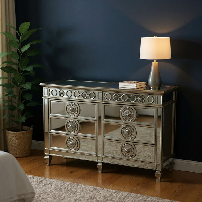 Solid Wood 6 Drawer Double Dresser - Gray