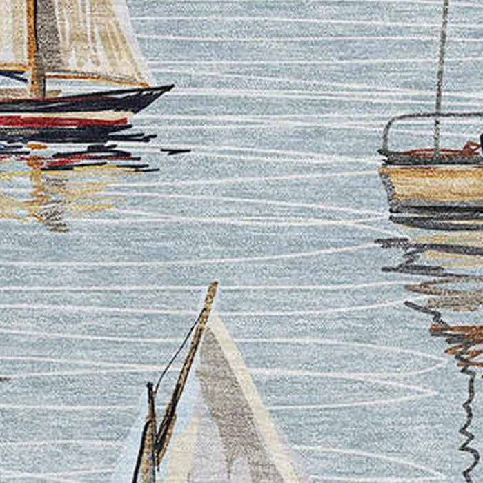 10' X 14' Nautical Washable Area Rug With UV Protection - Sky Blue