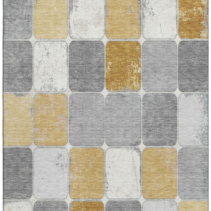 10' X 14' Geometric Washable Area Rug With UV Protection (709120) - Gold / Gray / Ivory