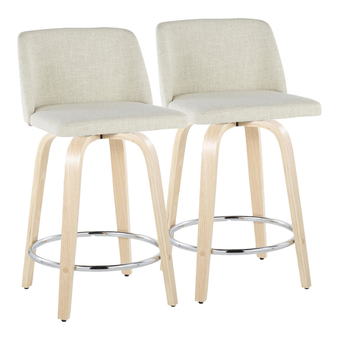 Toriano - 24" Fixed-Height Counter Stool (Set of 2) - Natural & Chrome Round Base