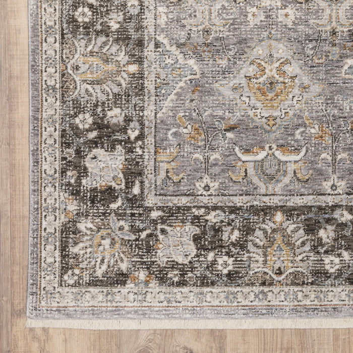 8' x 11' Oriental Power Loom Stain Resistant Area Rug With Fringe - Gray And Blue