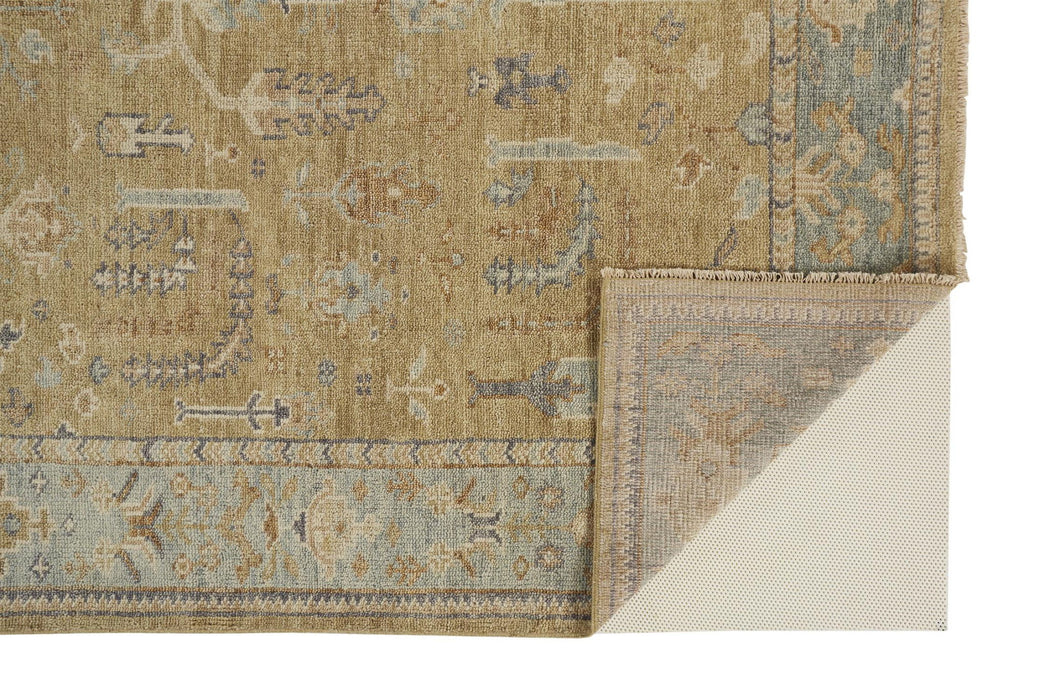 10' x 13' Wool Floral Hand Knotted Stain Resistant Area Rug With Fringe - Gold
