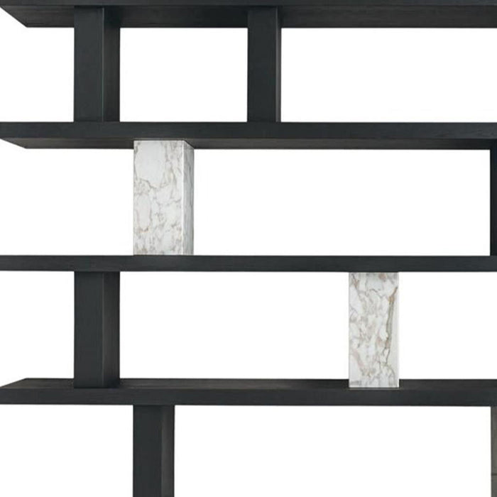 Faux Marble Five Tier Geometric Bookcase - Black / White