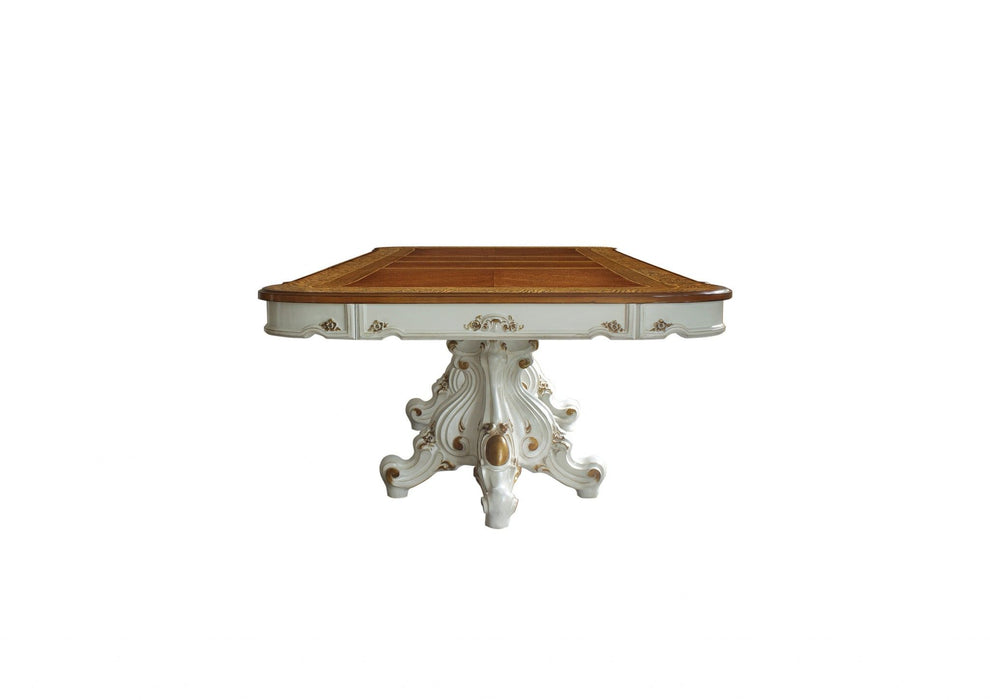 49" Solid Wood Double Pedestal Base Dining Table - Brown / White
