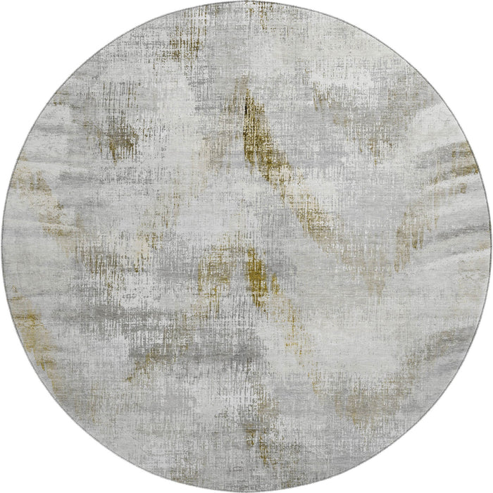 8' Abstract Washable Round Rug With UV Protection - Taupe / Brown