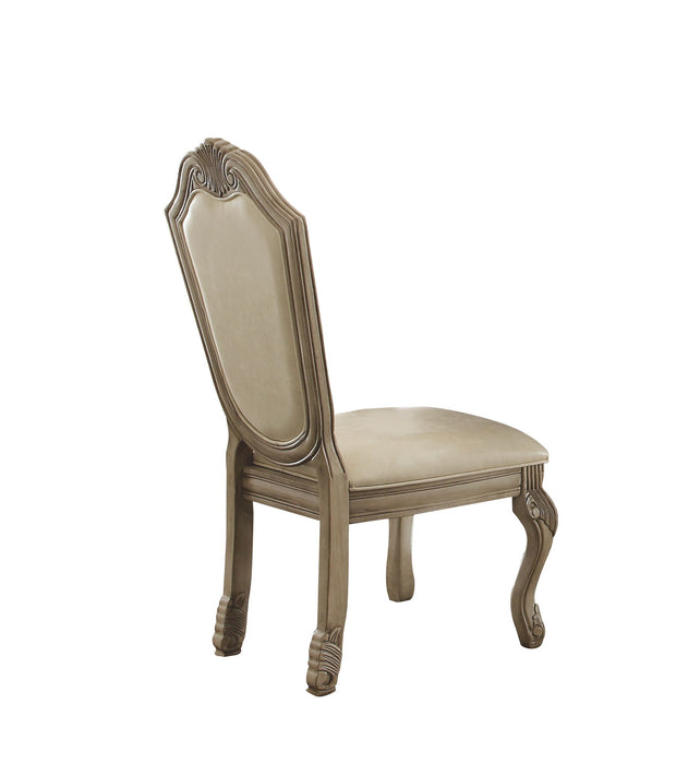 Upholstered Faux Leather Dining Side Chairs (Set of 2) - Antiqued White