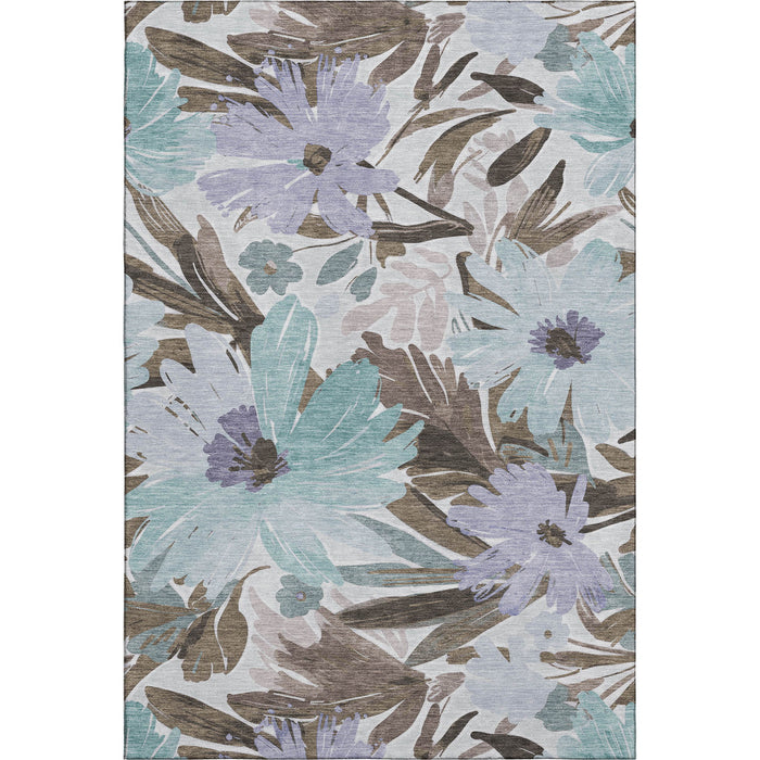 10' X 14' Floral Washable Area Rug With UV Protection (693978) - Taupe / Blue / Lavender