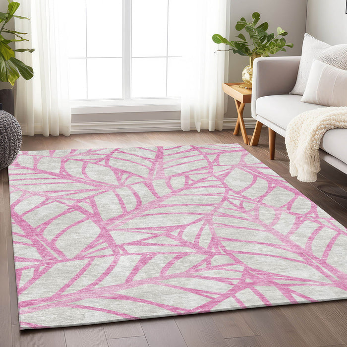 10' X 14' Floral Washable Area Rug With UV Protection - Pink And Beige
