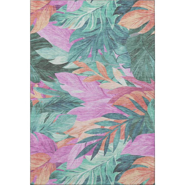 10' X 14' Floral Washable Area Rug With UV Protection (694050) - Teal / Pink / Salmon