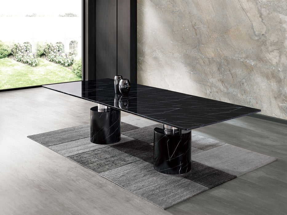 180" Marble Double Pedestal Base Dining Table - Black