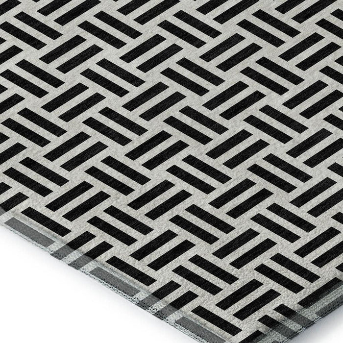 10' X 14' Geometric Washable Area Rug With UV Protection (677219) - Black / Ivory