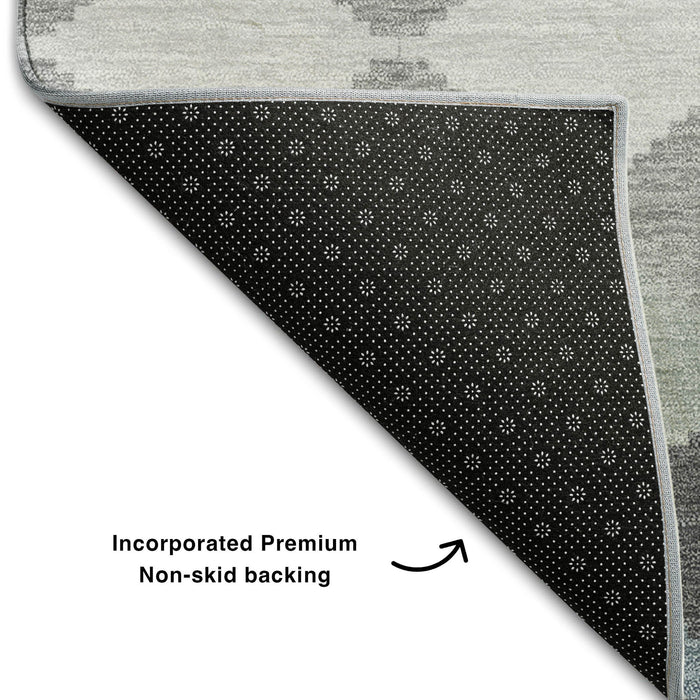 10' X 14' Geometric Washable Area Rug With UV Protection (679066) - Gray / Ivory / Silver