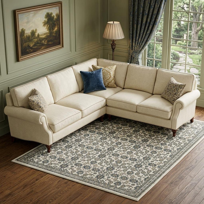 10' X 13' Floral Area Rug With Fringe (575136) - Ivory / Blue