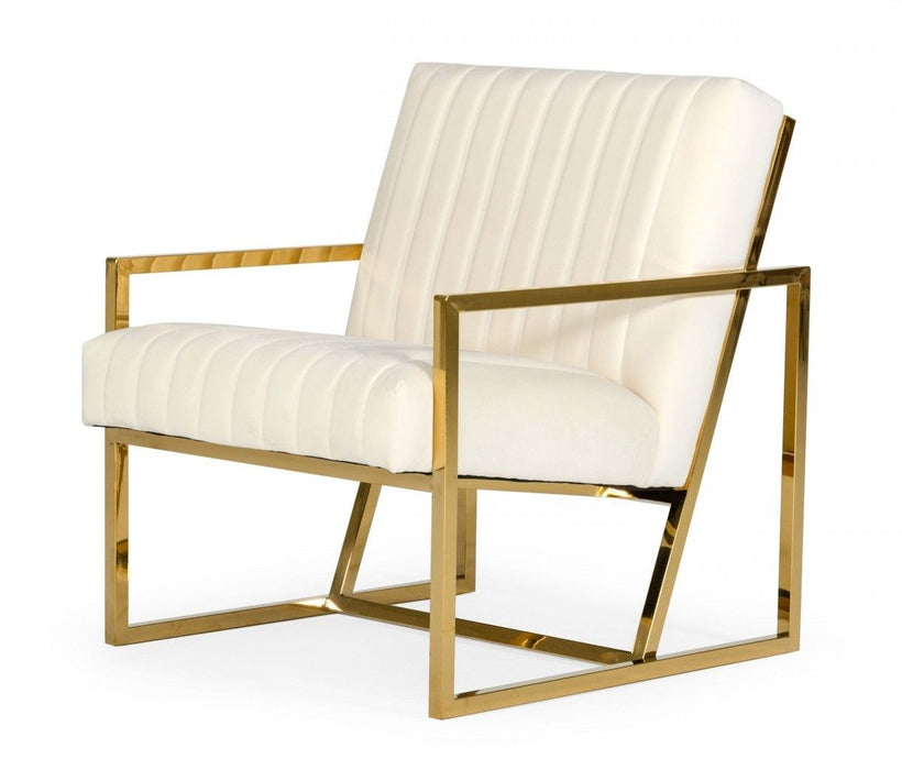 Industrial Velvet Steel Chair - Off White And Gold