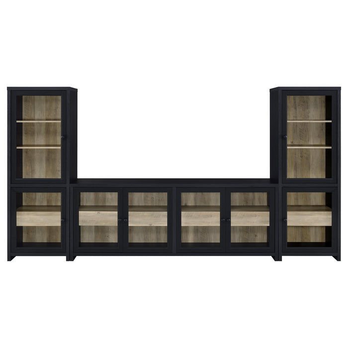 Black Denison 3-piece entertainment center with a 79-inch TV stand and storage units by CoasterEveryday furniture collection.