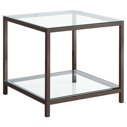CoasterEssence Trini 1-shelf glass top side end table in black nickel finish