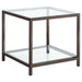 CoasterEssence Trini 1-shelf glass top side end table in black nickel finish