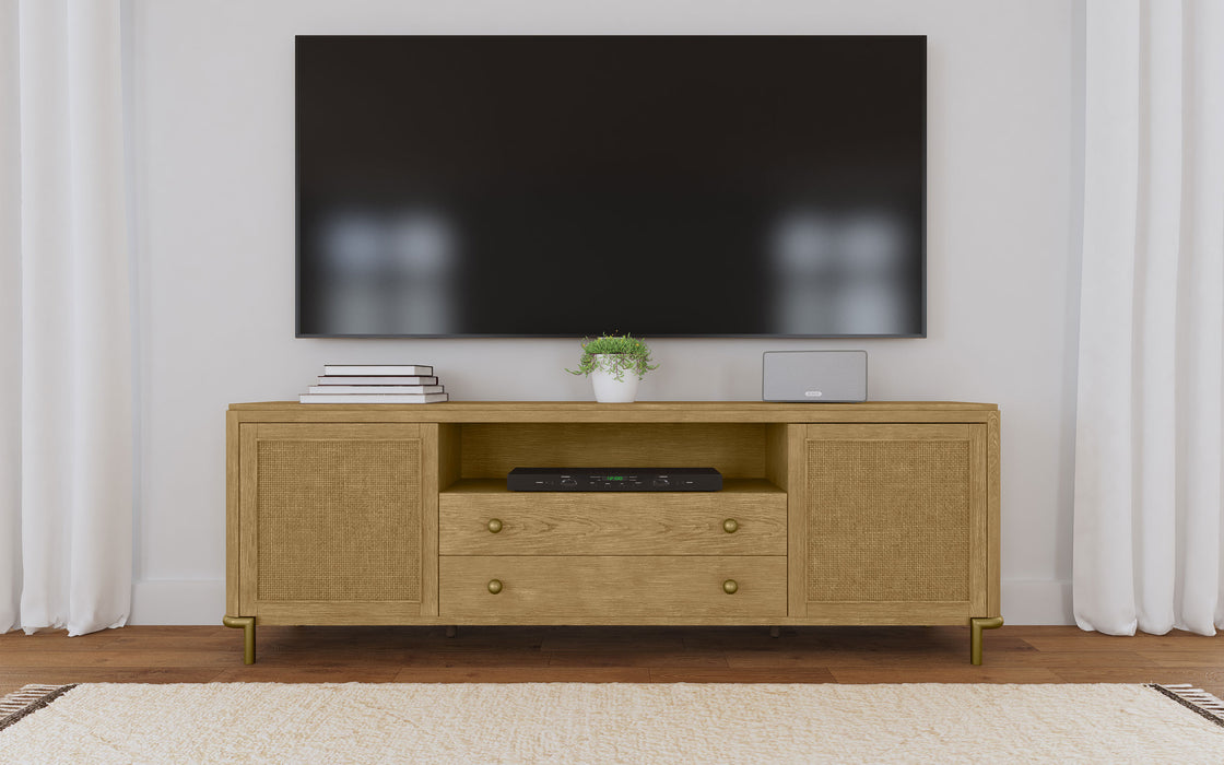 CoasterEveryday Arini Rattan Cane 2-door TV Stand Media Console in sand wash finish