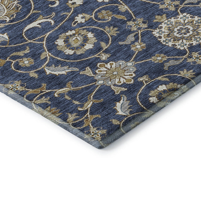 10' X 14' Moroccan Washable Area Rug With UV Protection (686819) - Navy Blue / Beige / Ivory