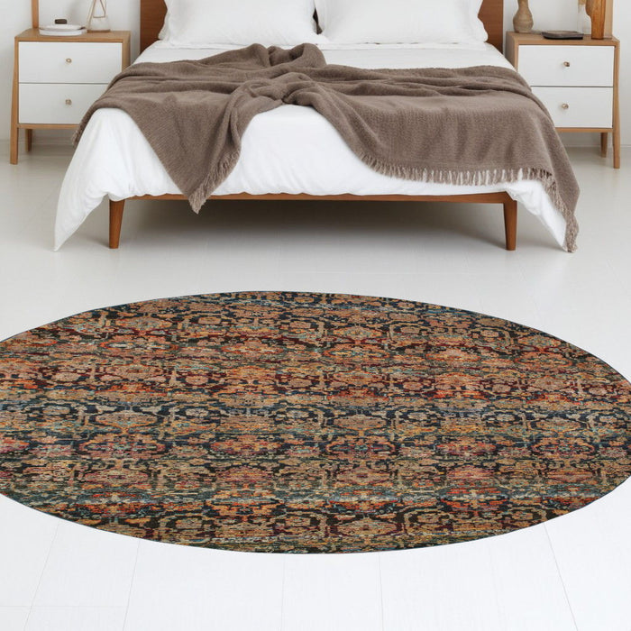 7.9' x 7.9' Round Abstract Power Loom Area Rug - Blue And Ivory