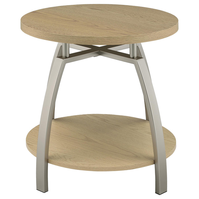 Dacre Round Engineered Wood Top Side End Table Greige