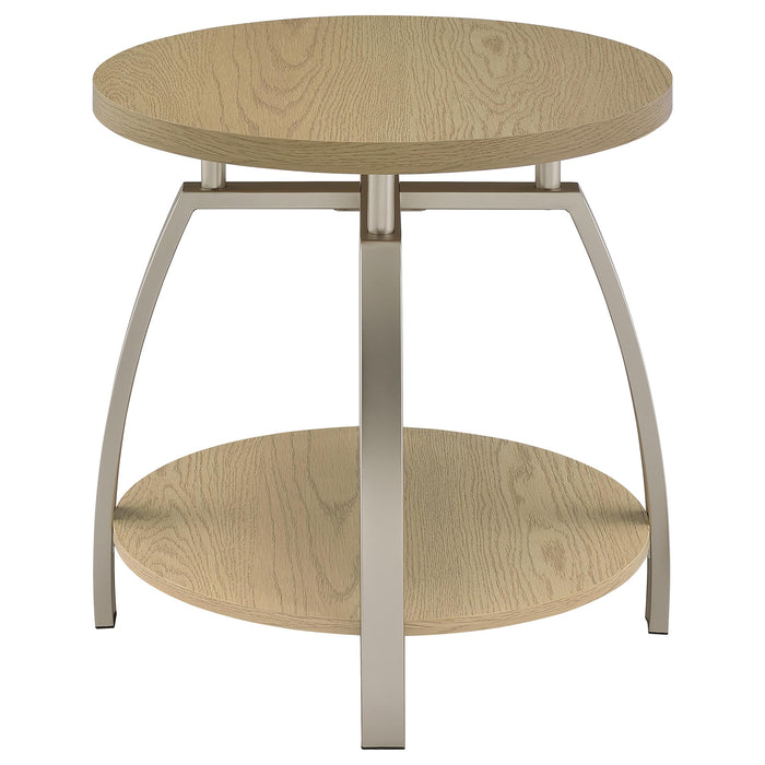 Dacre Round Engineered Wood Top Side End Table Greige