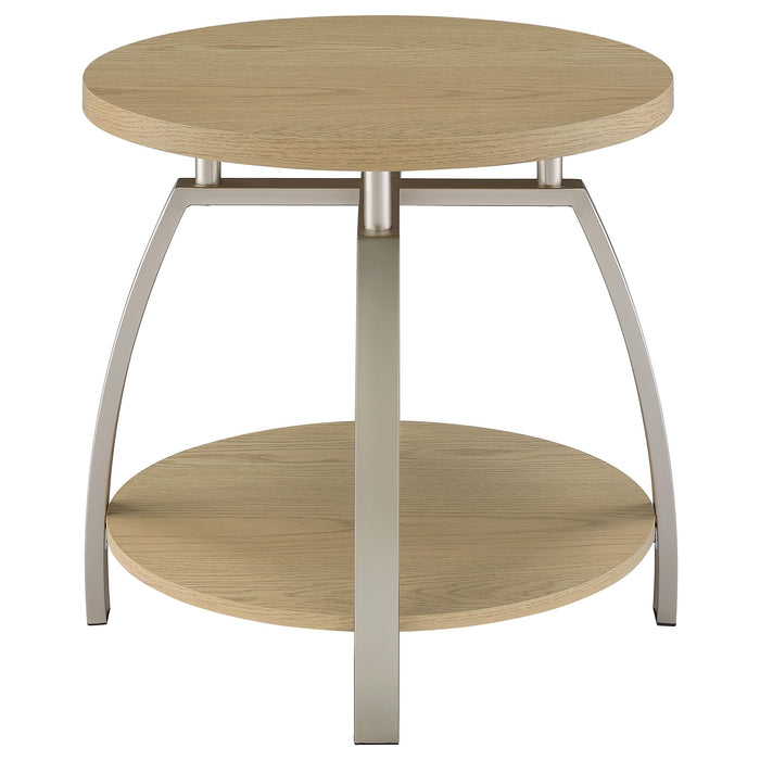 Dacre Round Engineered Wood Top Side End Table Greige