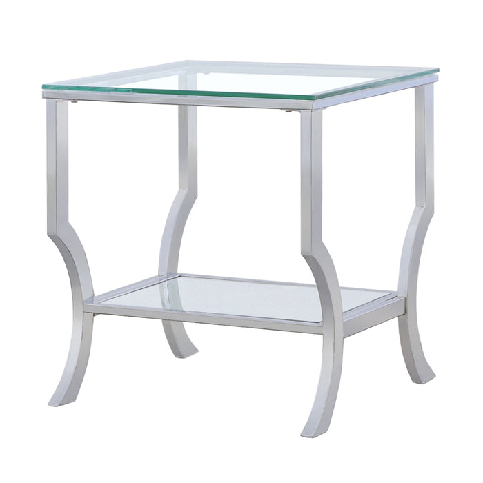 CoasterEssence Saide square glass top side end table with chrome finish