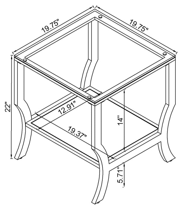 CoasterEssence Saide square glass top side end table with sleek chrome frame