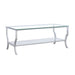 CoasterEssence Saide rectangular coffee table with clear glass top and chrome frame