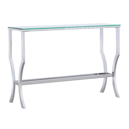 CoasterEssence Saide rectangular glass top entryway console table with chrome frame