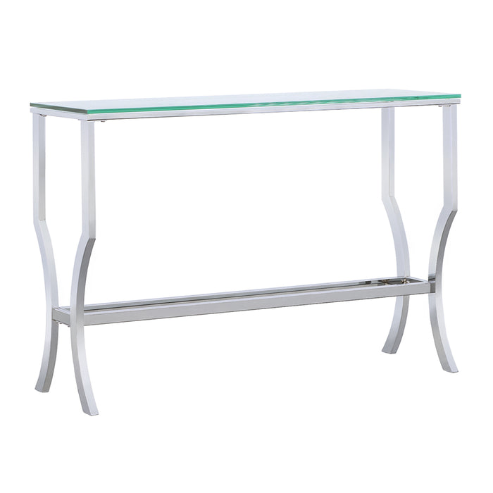 CoasterEssence Saide rectangular glass top entryway console table with chrome frame