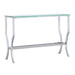 CoasterEssence Saide rectangular glass top entryway console table with chrome frame