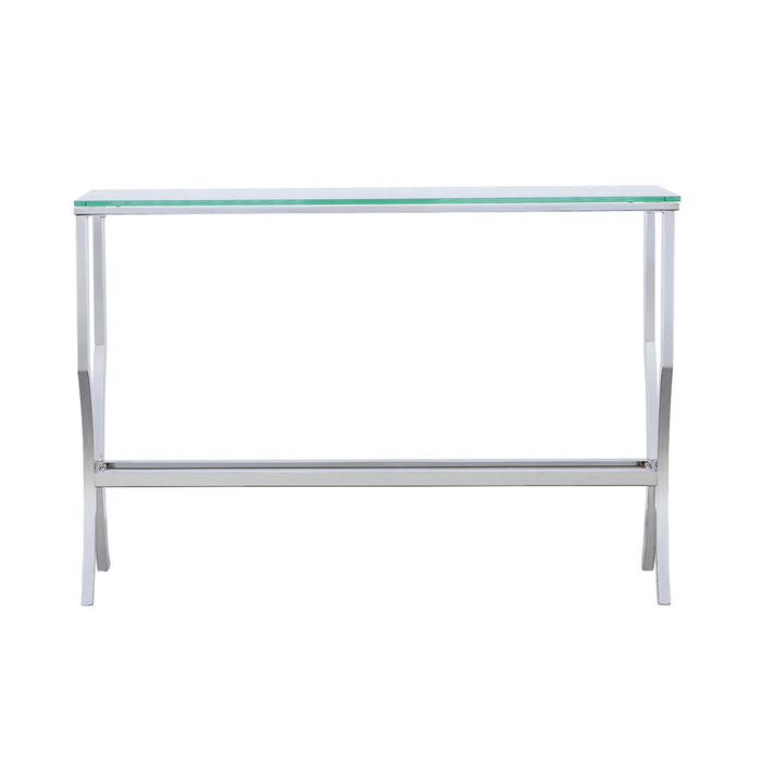 CoasterEssence Saide rectangular glass top entryway console table with chrome frame