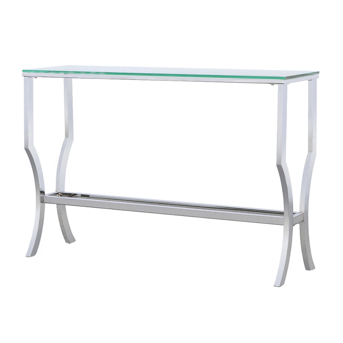 Saide rectangular glass top entryway console table by CoasterEssence with chrome finish