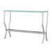 Saide rectangular glass top entryway console table by CoasterEssence with chrome finish