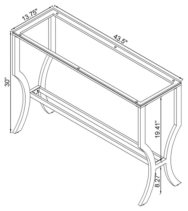 CoasterEssence Saide rectangular glass top entryway console table with chrome frame