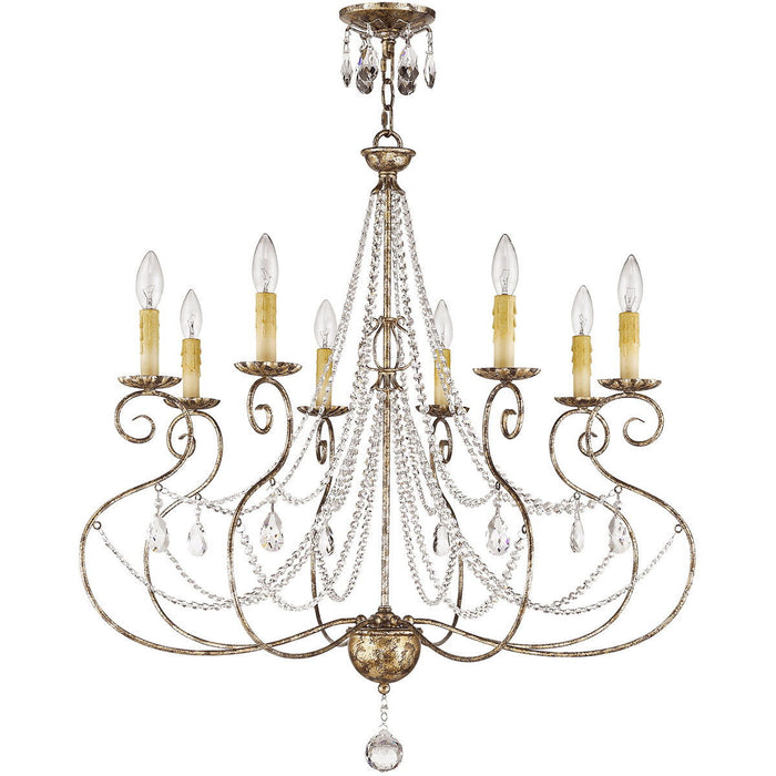 33" Eight Light Metal Dimmable Chandelier With Shades - Bronze