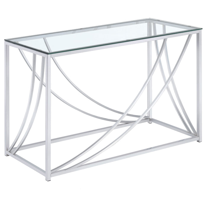 CoasterEssence Lille glass top entryway console table with chrome accents