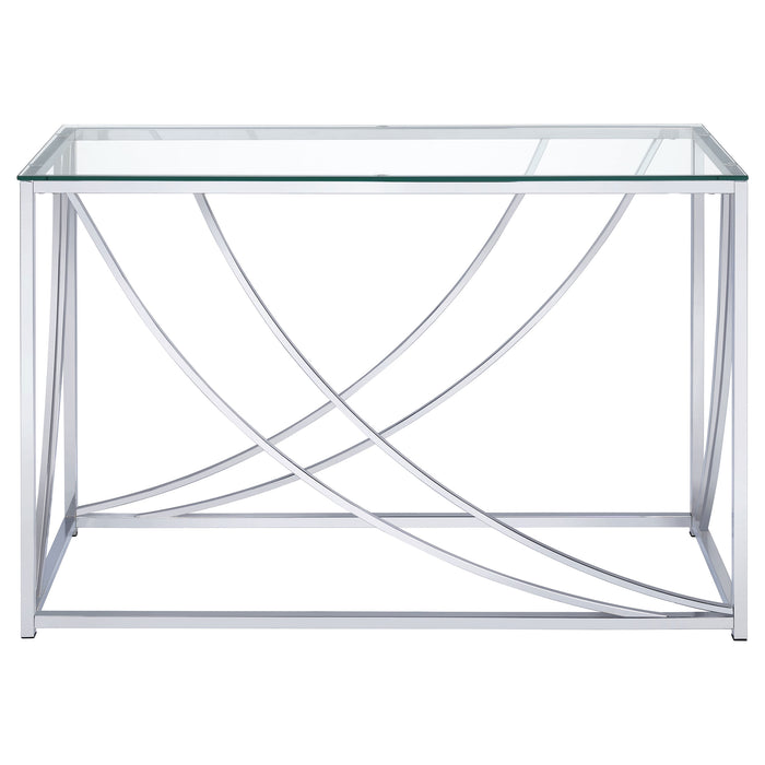CoasterEssence Lille glass top entryway console table with chrome accents