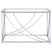 CoasterEssence Lille glass top entryway console table with chrome accents