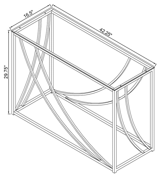 CoasterEssence Lille entryway console table with glass top and chrome accents