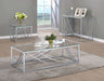 CoasterEssence Lille entryway console table with glass top and chrome accents