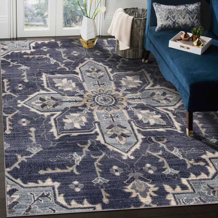 9' x 12' Floral Medallion Power Loom Area Rug - Purple And Ivory