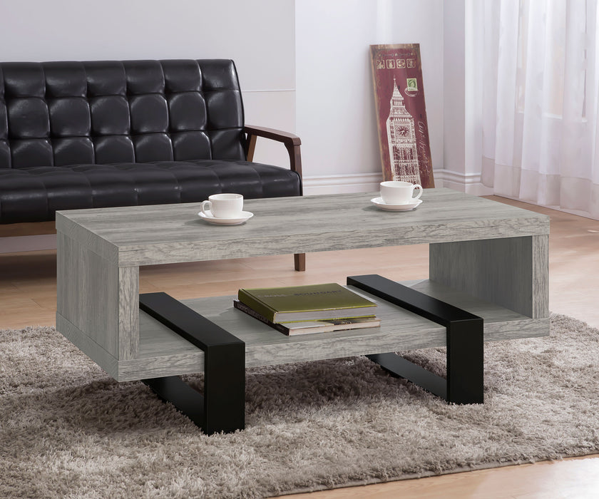 CoasterEssence Dinard engineered wood cocktail coffee table in grey driftwood finish