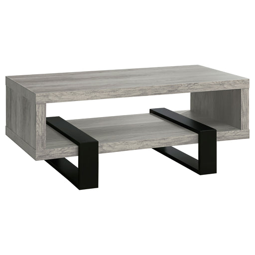 CoasterEssence Dinard grey driftwood engineered wood cocktail coffee table