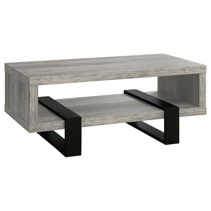 CoasterEssence Dinard grey driftwood engineered wood cocktail coffee table